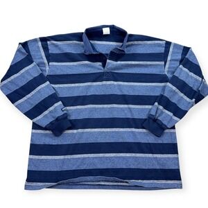 Barbarian Rugby Polo Shirt Men's 4XL Blue Striped Long Sleeve Cotton Vintage